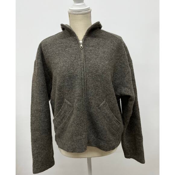 100% Wool Full Zip Grey Sweater Jacket Collared Pockets Size Large - Picture 1 of 13